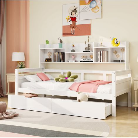 letto contenitore 90x200 con cassetti e ripiani bianco OKMYHOME (1/5)