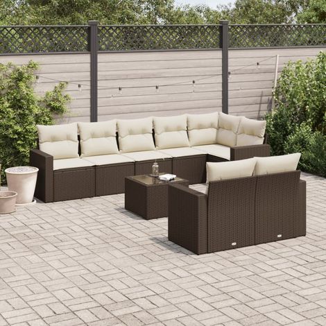 Salon de Jardin Modulaire 9 Pièces en Résine Tressée Marron avec Coffres de Rangement - PANGIVO (1/3)
