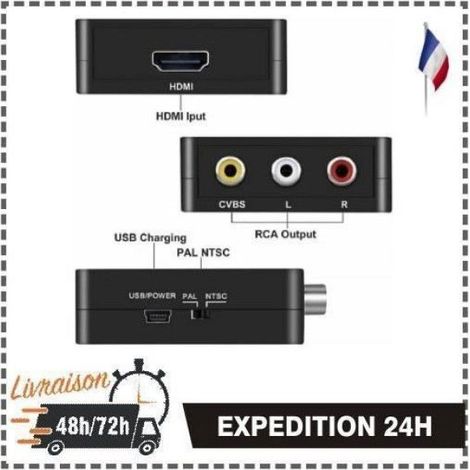 Adaptateur HDMI vers RCA - Mini - Convertisseur - 1080p - Noir - AV/CVSB L/R (1/4)