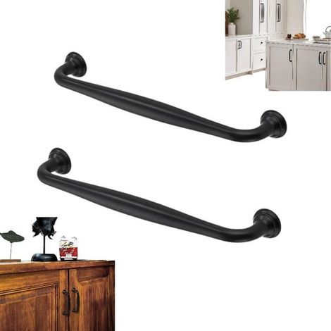 2 pièces - Poignée de porte de tiroir style américain noir - Poignée de porte de meuble minimaliste moderne - Poignée de porte de meuble style européen à un trou - Entraxe des vis : 96 mm - Poignée de (1/5)