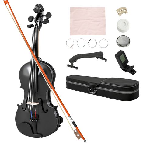 Violon en bois 4/4 pour débutants et adultes avec étui, noirs, archet, dossier et accord