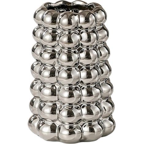 Einzigartige, luxuriöse Keramikvase mit Abflussloch, Keramik-Blasenvase für Wohn- oder Esstisch, Silber (1/5)
