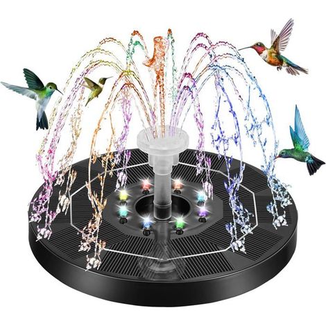 1 fontaine solaire flottante, 3 W, 6 buses réglables, éclairage intégré, pour étang et jardin extérieur (1/5)