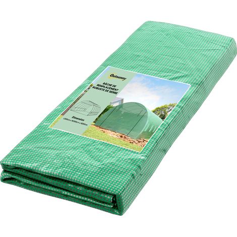 Bâche de rechange pour serre tunnel de 18 m², 6 x 3 x 2 m, en polyéthylène résistant aux UV et imperméable, avec 12 fenêtres et porte zippée enroulable, verte.