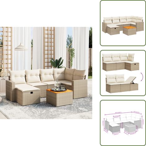 7-tlg. Garten-Sofagarnitur mit Kissen Beige Poly Rattan - Gartenmöbel Set - Esszimmergarnitur Outdoor - Lounge Garnitur - Rattan Gartenset - Balkonmöbel (1/5)