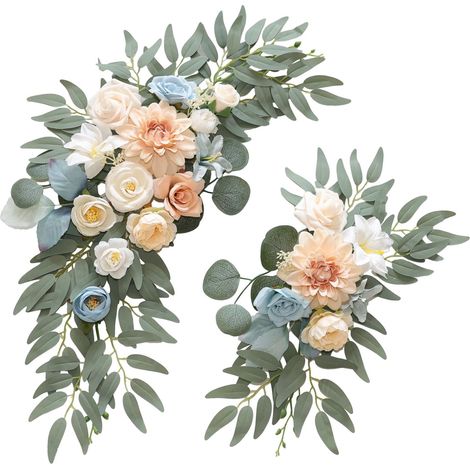 Guirlande Fleur Artificielle - Arché Nuptiale Décor Floral en Soie - Champagne et Bleu avec Feuillage Vert - 2 Pièces (60x40 cm + 40x30 cm) (1/5)