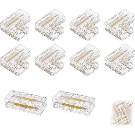10 Pièces Connecteur Ruban LED COB 2 Pin pour 8mm, incluant 8Pcs Connecteur type L/angle 2Pcs Droits Centraux Connector, Compatible avec Les Rubans LED Cobra Et Smd Classiques