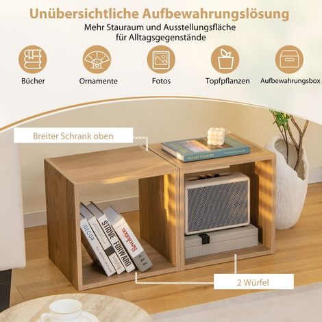 Scaffali a cubo in legno impilabili, set da 2 pezzi, spazio di archiviazione aperto