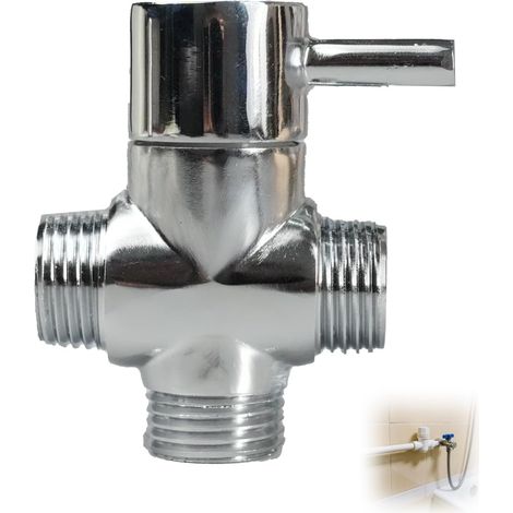 Vanne de Dérivation Commutateur 2 Voies 1/2" Ag à 1/2" Ag, Valve de Plomberie en Laiton et Chrome Brillant avec Poignée Rotative pour Contrôler le Flux d’Eau - 180g (1/5)
