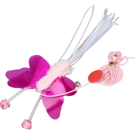 Jouet interactif pour chat en forme de papillon, rétractable et ajustable grâce à sa corde élastique suspendue. (1/5)