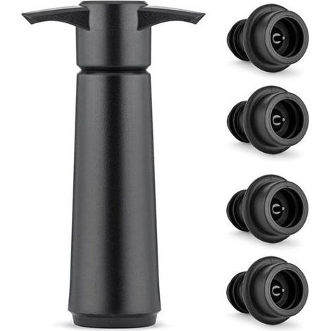 Pompe à Vide Vin avec 4 Bouchons, Bouchon Vin Vide Air, Réutilisable Bouchon Bouteille Vin Garde le Vin Frais, Accessoires Vin, pour le Vin, Noir (1/5)