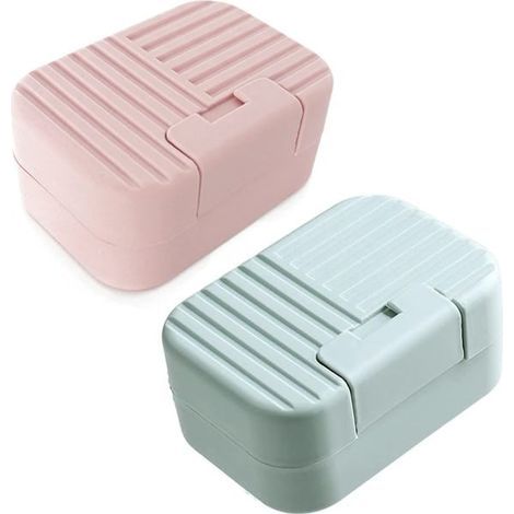 Seifenschale mit Deckel, 2er-Set, Reiseseifenbox, tragbare Duschseifenbox. Ideal für Badezimmer, Reisen und Camping (rosa, blau). (1/5)