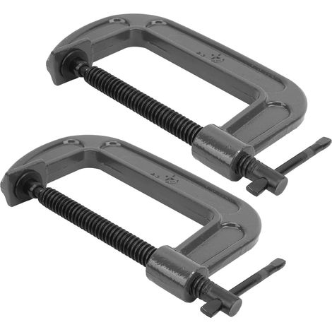 Lot de 2 serre-joints en G, type C, en acier malléable, pour le travail du bois, robustes et fixes. (1/5)