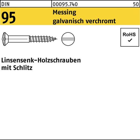 DIN 95 LinsenSenkkopf-Holzschraube 5x35 Messing galvanisch verchromt Schlitz 200 Stk (1/2)