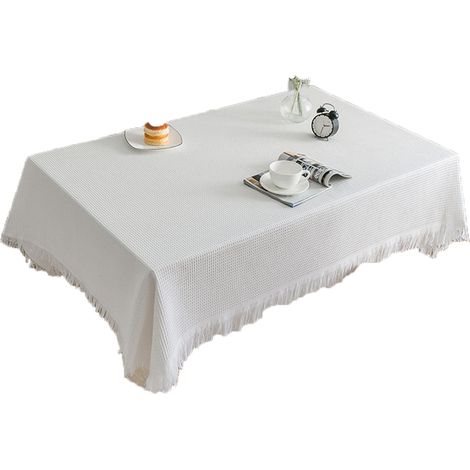 Tablecloth Coton Lin - Extérieur Résistant Poussière - Sans Plis - Avec Franges - Pour Buffet Fête Jardin - 1 Pièce (1/5)