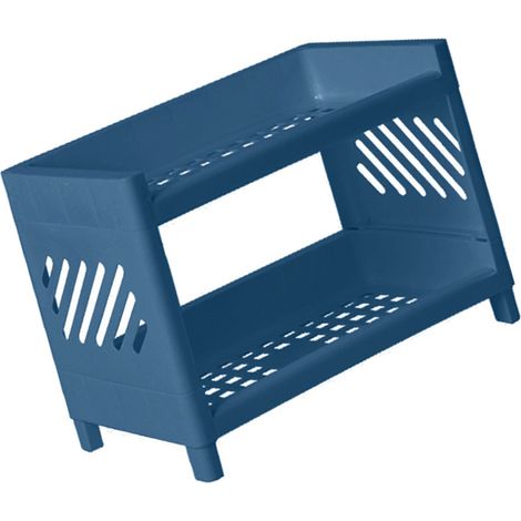 2-stöckiges Schreibtischregal, marineblauer Kunststoff (1/5)