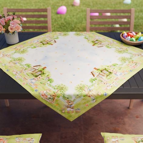 Centre de Table de Pâques 90x90 cm, Tissu en Microfibre Anti-Tache, Élégant et Lavable, Décoration Élégante pour Paques, 100% Fabriqué en Italie (1/2)