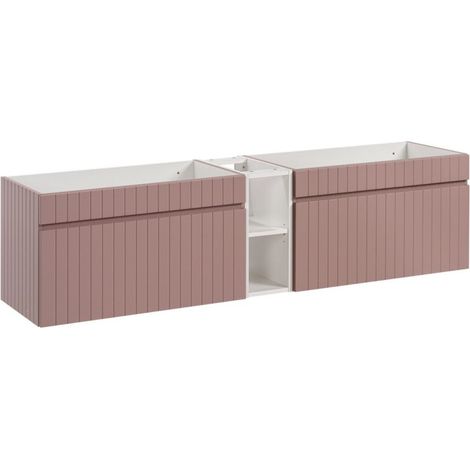 Set da bagno ICON: mobile sottolavabo 180cm rosa cipria con nicchie visibili bianche