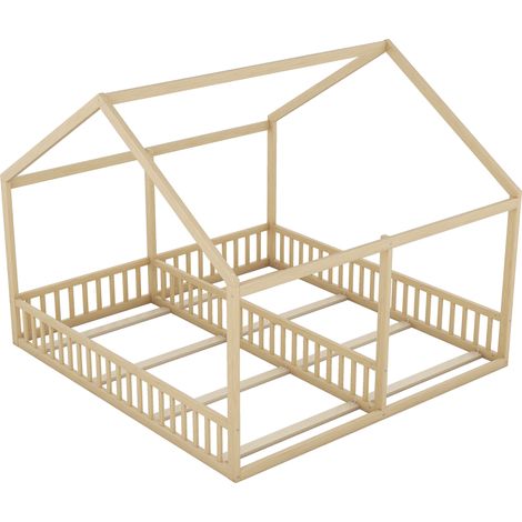 Cama infantil tipi 90 x 200 cm de madera natural con barrera, 2 plazas (1/5)