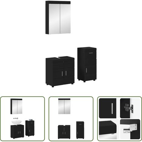 Schrankset - Badezimmermöbel-Set mit Schubladen TULUM Schwarz Holzwerkstoff (1/5)
