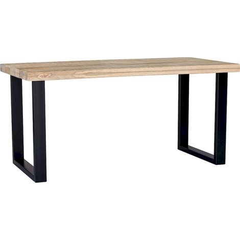 Table de salle à manger contemporaine bois de manguier et pieds fer - Bois naturel et pieds noir mat (1/4)