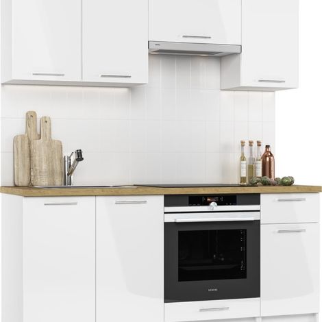 Cuisine complète Chili 180 cm, chêne doré kraft et blanc brillant, en kit (KSETCHILI) (1/3)