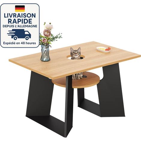 Mesa de comedor rectangular de 130×85×75 cm - 6 plazas - Incluye zona para mascotas y estante de almacenaje - Acabado en madera natural negra (1/5)