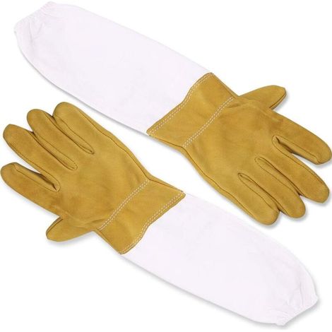Guanti da apicoltura in pelle di pecora, guanti protettivi a manica lunga, guanti professionali anti-ape per apicoltura - Giallo e bianco (1/5)
