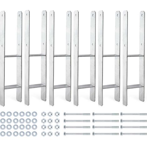 XPOtool Pfostenträger feuerverzinkt 6 Stück 91 x 600 mm, H-Anker aus Carbonstahl, Pfostenanker mit Bohrlöchern M10 x 110, Pfostenschuh mit 2 Verstrebungen