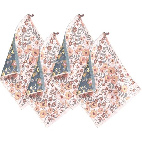 4 PCS torchons Cuisine Double Face en Coton torchons absorbants 42 x 38 cm essuie Vaisselle Coton à Floraux Motif Floral Double Face avec Motifs contrastés torchon Vaisselle reutilisable pour Cuisine (1/5)