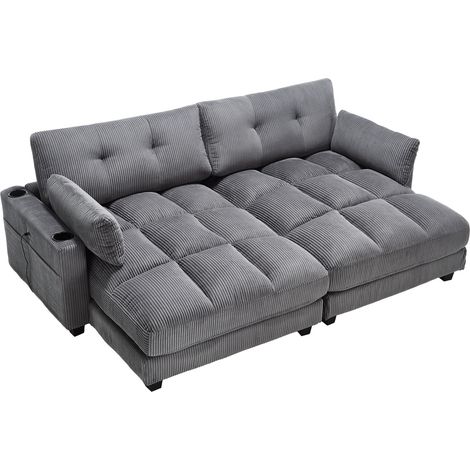2-Sitzer Schlafsofa Modular mit Becherhaltern, Seitentaschen und USB, in Cord Grau (1/5)