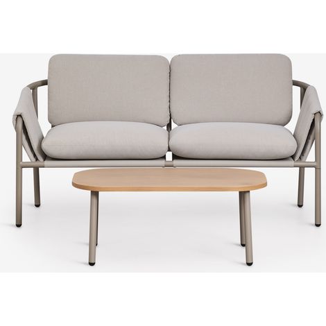 SKLUM Zunika Garten-Set mit 2-Sitzer-Sofa mit Polster und Stahl-Couchtisch Moka Braun                                  