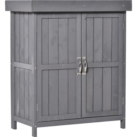 Abri de jardin sapin gris foncé résistant intempéries, 2 étagères et double porte, 74x43x88 cm pour outil (1/5)