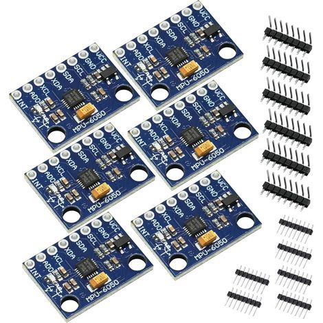 MPU Gyroscope 3 Axes avec MPU-6050, GY-521 6050 Module Capteur Gyroscopique et d'Accélération avec Embase à Broches 16 bits Convertisseur AD Compatible avec Arduino et Raspberry Pi(6 Pièces) (1/5)