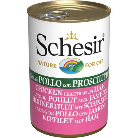 Schesir, Cibo Umido per Gatti Adulti al Gusto Filetti di Pollo con Prosciutto Preparato in Morbida Gelatina - Totale 3,36Kg (24 Lattine da 140G) (1/3)