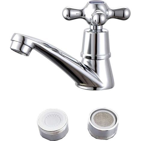 Einzelner Kaltwasserhahn, verchromter Einzel-Kaltwasser-Waschtischhahn für Badezimmer, WC, Waschbecken und Küche, mit Filter (1/5)