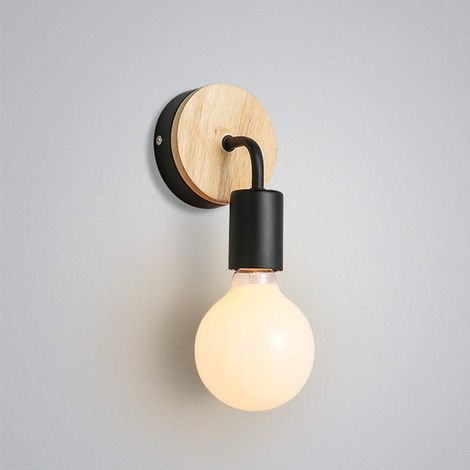 Petite lampe murale en bois Moderne Simple Lampe Industrielle Appliques Murales Decoration de la maison,Noir (1/5)