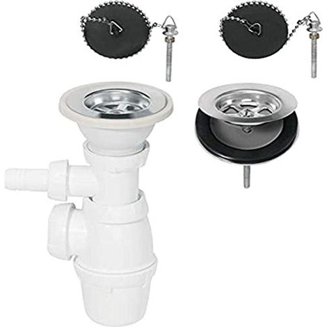 Kit Bonde Siphon Évier 2 Bacs Liés Ø60 mm à Bouchon (1/5)