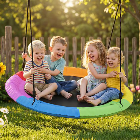 Nestschaukel Höhenverstellbar Hängeschaukel Ø 120 cm bis zu 300kg für 3-8 Jahre Kinder, 120 x 120 x 180 cm Mehrfarbig
