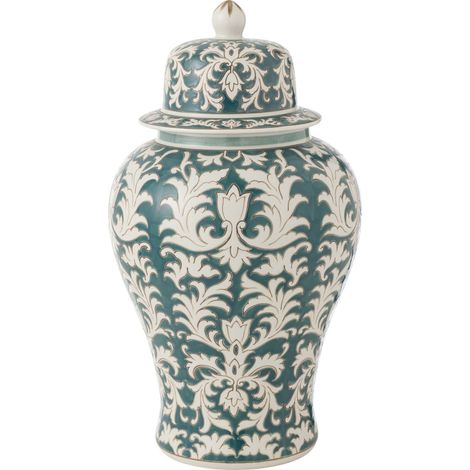 Vase amphore en porcelaine décorative vert blanc élégant - Vert motifs floraux blanc or (1/4)