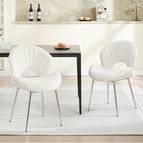 Chaise de salle à manger en velours, sans accoudoirs, dossier creusé, pieds en métal, structure stable - ivoire (1/5)