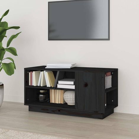 Meuble TV Noir 80x35x40,5 cm Bois de pin massif (1/5)