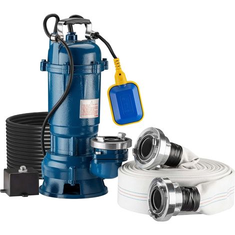 1 Pompe eaux sales, Submersible 1500W, Débit 36000l/h, Refoulement 15m, Tuyau 20m, Jardin Cave