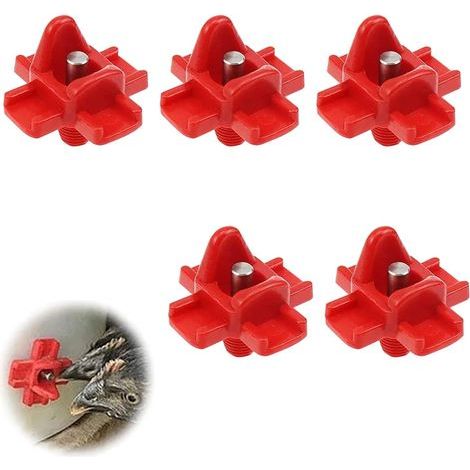 Abreuvoir Poules, Tétine à Eau de volaille, Buveurs d'eau de Poulet en Plastique,Abreuvoir Automatique pour tétine de Poulet avec Montage latéral Horizontal,5pcs,Rouge (1/5)