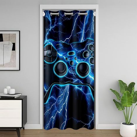 Rideau de Porte Gaming, Rideau Occultant Gamer, Rideaux de Placard Consoles de Jeux Vidéo, Rideaux Occultant Bleu Lightning, 86 x 203 cmGamer - 86L X 203H cm (1 Panneaux) (1/5)