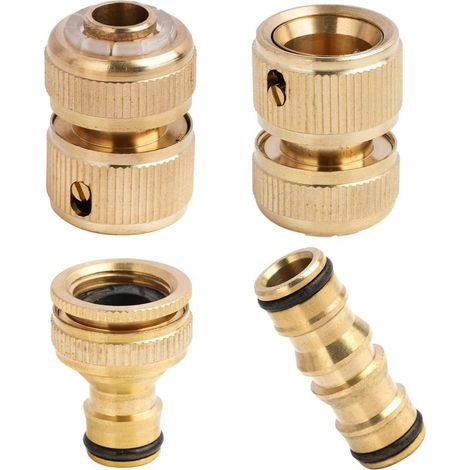 Set di 4 raccordi in ottone per tubo da giardino, connettore rapido da 1/2 pollice, adattatore maschio e femmina da 3/4 di pollice. (1/5)