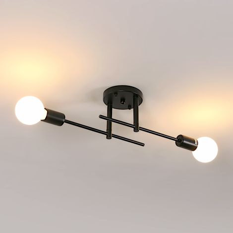 Industrial Ceiling Light 2 Light Black E27 Lamp Fitting (1/5)