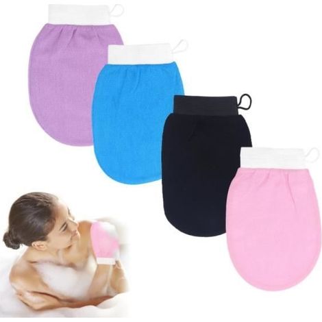 Gant Exfoliant, Lot de 4 Gants de Gommage pour le Corps, Douche Gants, Exfolie Efficacement la Peau Morte, Nettoyage en Profondeur (1/4)