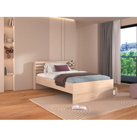 Lit 120 x 190 cm avec rangements - Coloris : Naturel + Sommier - TENALIA (1/4)