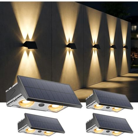 4er-Pack Lampe Solaire Murale Extérieure, Projecteur LED Haut et Bas [Up & Down], Etanche IP65, 3 Températures de Couleur (Blanc Chaud/Froid/Neutre), Sans Fil pour Jardin, Terrasse, Balcon (1/5)